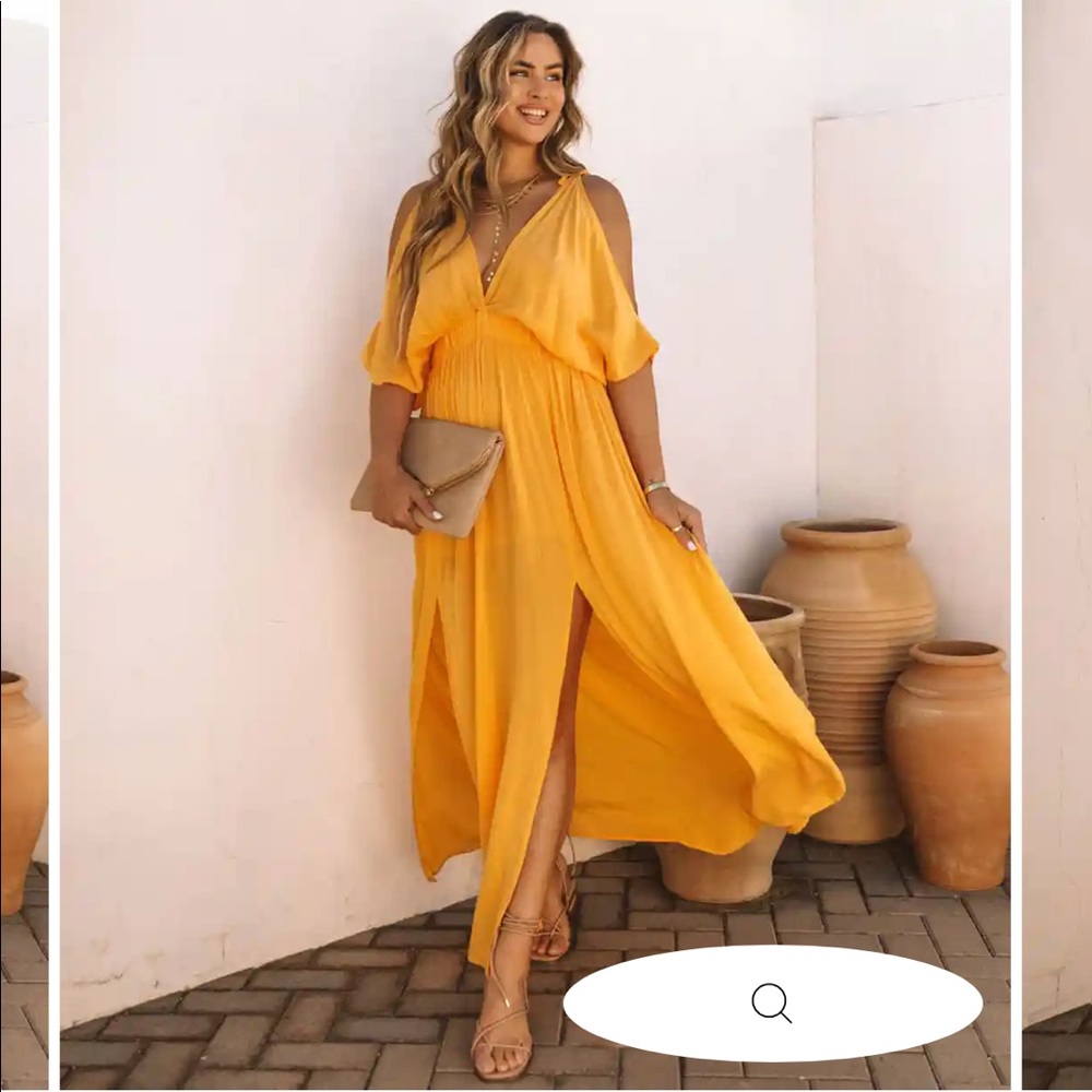 NEW, VICI KORRINE COLD SHOULDER MAXI DRESS - MARIGOLD, SMALL